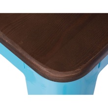 Hoker metalowy z drewnianym siedziskiem Paris Wood 75 niebieski/sosna orzech D2.Design do kuchni, restauracji i baru.