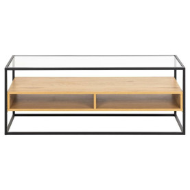 Stolik szklany RTV z półkami Randolf 120x45cm dąb / czarny Actona