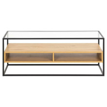 Stolik szklany RTV z półkami Randolf 120x45cm dąb / czarny Actona