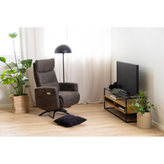 Stolik szklany RTV z półkami Randolf 120x45cm dąb / czarny Actona