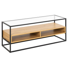 Stolik szklany RTV z półkami Randolf 120x45cm dąb / czarny Actona
