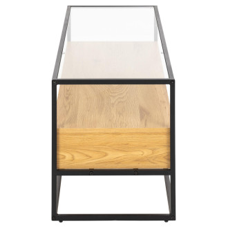 Stolik szklany RTV z półkami Randolf 120x45cm dąb / czarny Actona