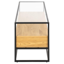 Stolik szklany RTV z półkami Randolf 120x45cm dąb / czarny Actona