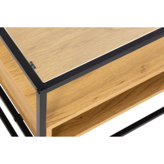 Stolik szklany RTV z półkami Randolf 120x45cm dąb / czarny Actona