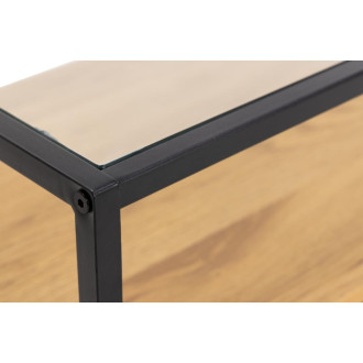 Stolik szklany RTV z półkami Randolf 120x45cm dąb / czarny Actona
