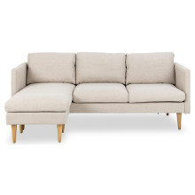 Sofa narożna tapicerowana na drewnianych nóżkach Milly 201cm beżowa Actona