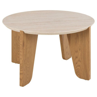 Stolik kawowy okrągły Dockland 80cm trawertyn / dąb Actona