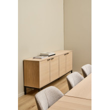 Komoda z frezowanymi frontami na nożach Kensington 180x80cm dąb bielony / czarny Actona