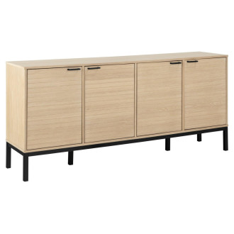 Komoda z frezowanymi frontami na nożach Kensington 180x80cm dąb bielony / czarny Actona