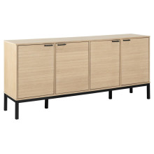 Komoda z frezowanymi frontami na nożach Kensington 180x80cm dąb bielony / czarny Actona