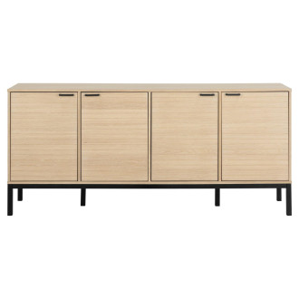 Komoda z frezowanymi frontami na nożach Kensington 180x80cm dąb bielony / czarny Actona