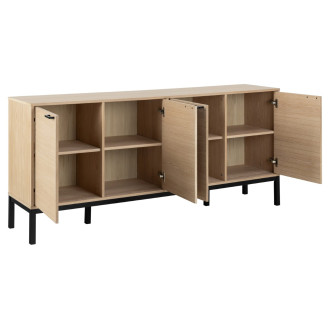 Komoda z frezowanymi frontami na nożach Kensington 180x80cm dąb bielony / czarny Actona