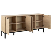 Komoda z frezowanymi frontami na nożach Kensington 180x80cm dąb bielony / czarny Actona