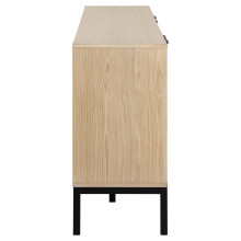 Komoda z frezowanymi frontami na nożach Kensington 180x80cm dąb bielony / czarny Actona