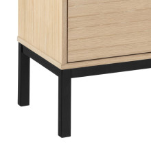Komoda z frezowanymi frontami na nożach Kensington 180x80cm dąb bielony / czarny Actona