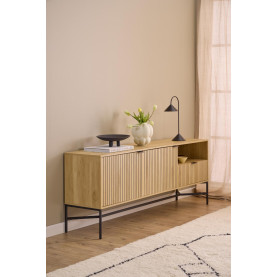 Szafka ryflowana RTV na nóżkach Jaipur 176,4x45cm dąb / czarny Actona