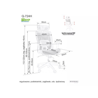 Fotel ergonomiczny z zagłówkiem Q-724 szary Signal
