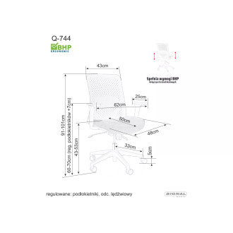 Fotel pracowniczy ergonomiczny z regulacją Q-744 szary Signal