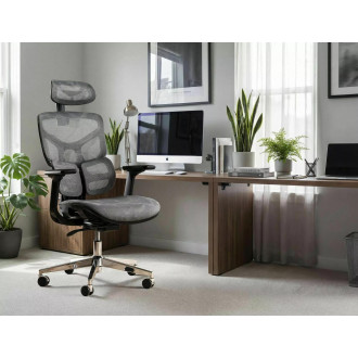 Fotel biurkowy ergonomiczny z siatki EQ-1 szary Signal