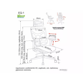 Fotel biurkowy ergonomiczny z siatki EQ-1 szary Signal