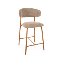 Hoker - krzesło barowe tapicerowane Elton Brego H61cm beż / dąb Signal