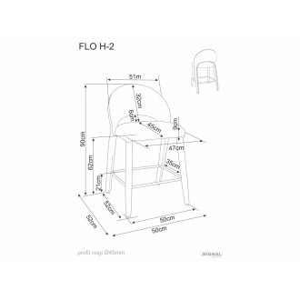 Krzesło barowe tapicerowane w całości Flo H62cm beżowe Signal