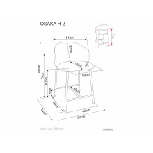Hoker tapicerowany z oparciem Osaka H60cm szary / czarny mat Signal