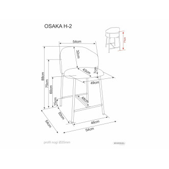 Hoker tapicerowany z oparciem Osaka H60cm beż / orzech Signal