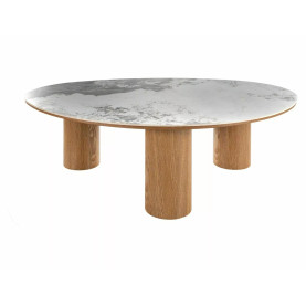 Stolik fornirowany z ceramicznym blatem Adelis 110x80cm biały pandoro / dąb Signal