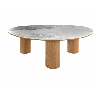 Stolik fornirowany z ceramicznym blatem Adelis 110x80cm biały pandoro / dąb Signal