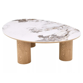 Stolik fornirowany z ceramicznym blatem Adelis 110x80cm biały pandoro / dąb Signal