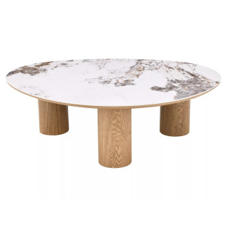 Stolik fornirowany z ceramicznym blatem Adelis 110x80cm biały pandoro / dąb Signal