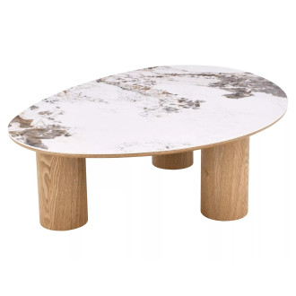 Stolik fornirowany z ceramicznym blatem Adelis 110x80cm biały pandoro / dąb Signal