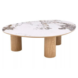 Stolik fornirowany z ceramicznym blatem Adelis 110x80cm biały pandoro / dąb Signal