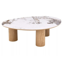 Stolik fornirowany z ceramicznym blatem Adelis 110x80cm biały pandoro / dąb Signal