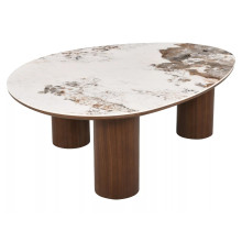 Stolik fornirowany z ceramicznym blatem Adelis 110x80cm biały pandoro / orzech Signal
