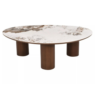Stolik fornirowany z ceramicznym blatem Adelis 110x80cm biały pandoro / orzech Signal