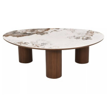 Stolik fornirowany z ceramicznym blatem Adelis 110x80cm biały pandoro / orzech Signal