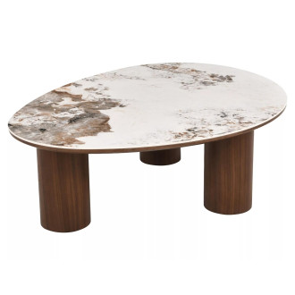 Stolik fornirowany z ceramicznym blatem Adelis 110x80cm biały pandoro / orzech Signal
