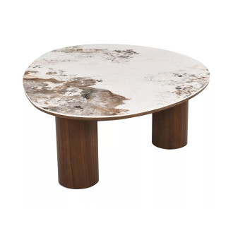 Stolik fornirowany z ceramicznym blatem Adelis 110x80cm biały pandoro / orzech Signal