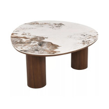 Stolik fornirowany z ceramicznym blatem Adelis 110x80cm biały pandoro / orzech Signal
