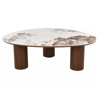Stolik fornirowany z ceramicznym blatem Adelis 110x80cm biały pandoro / orzech Signal