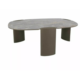 Stolik nowoczesny z nieregularnym blatem Adoro A 118x75cm ceramika grigio / ciemna miedź Signal