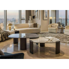 Stolik nowoczesny z nieregularnym blatem Adoro A 118x75cm ceramika grigio / ciemna miedź Signal