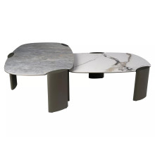 Stolik nowoczesny z nieregularnym blatem Adoro A 118x75cm ceramika grigio / ciemna miedź Signal