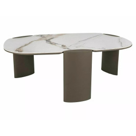 Stolik nowoczesny z nieregularnym blatem Adoro A 105x65cm ceramika amber bianco / ciemna miedź Signal