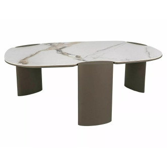 Stolik nowoczesny z nieregularnym blatem Adoro A 105x65cm ceramika amber bianco / ciemna miedź Signal
