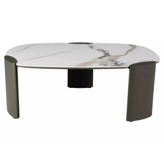 Stolik nowoczesny z nieregularnym blatem Adoro A 105x65cm ceramika amber bianco / ciemna miedź Signal