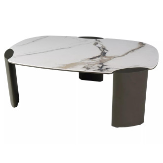 Stolik nowoczesny z nieregularnym blatem Adoro A 105x65cm ceramika amber bianco / ciemna miedź Signal