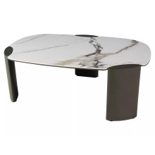 Stolik nowoczesny z nieregularnym blatem Adoro A 105x65cm ceramika amber bianco / ciemna miedź Signal
